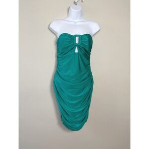 Superdown Dress Women L Emerald Green Bodycon Ruched Strapless Cutout Ring Party